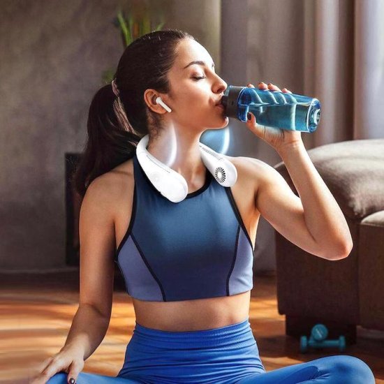 Bærbar vifte med Halsstropp (oppladbar) - Trykk på bildet for å lukke