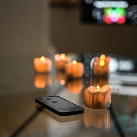 Elektriske telys med fjernkontroll (6 stk) - Trykk på bildet for å lukke